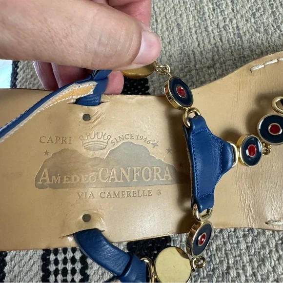 Amedeo Canfora Blue Leather Capri Sandals - Picture 5 of 6